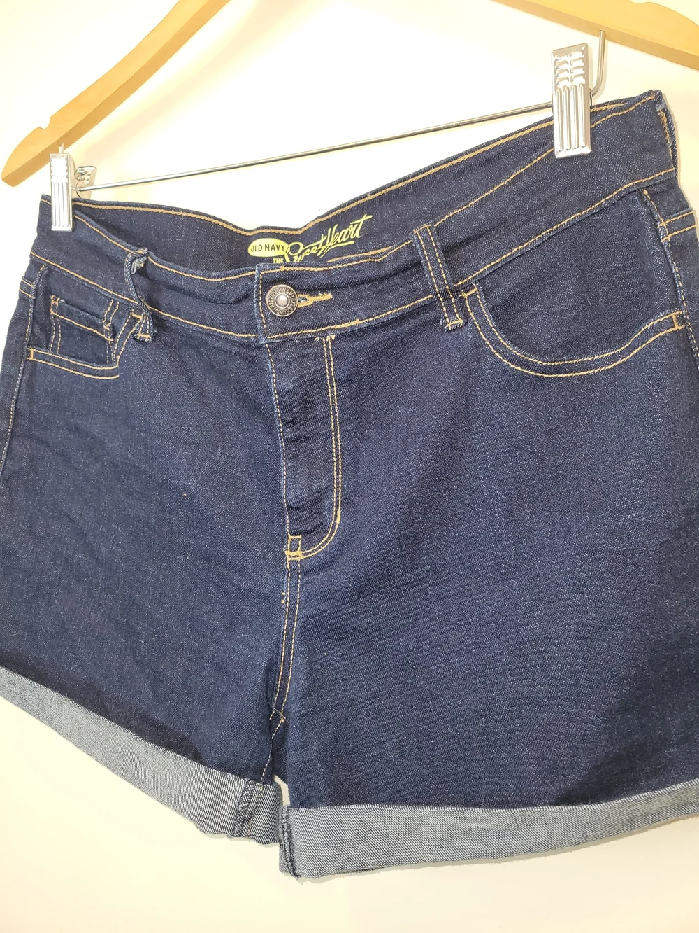 Dark Blue Denim Roll-Cuff Women's Shorts - Picture 4 of 8